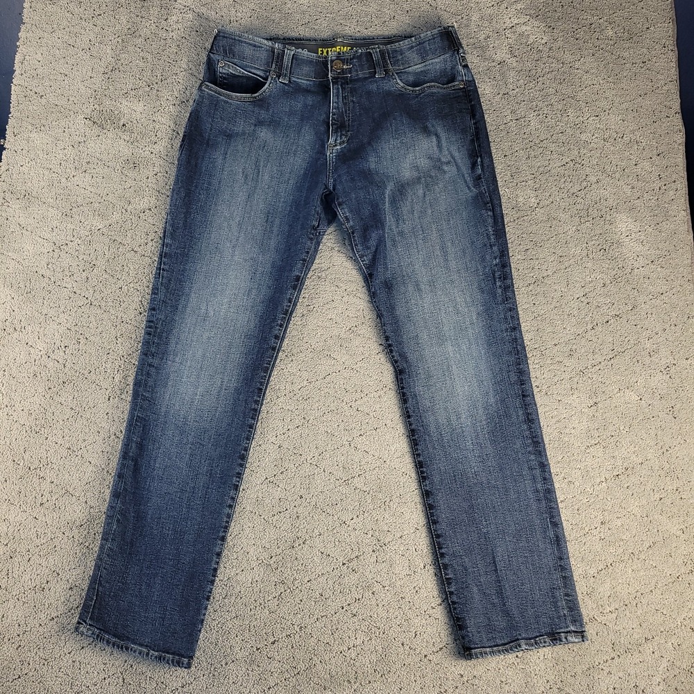 Lee Jeans Mens 34x32 Blue Extreme Motion Straight Fit Tapered Leg Dark Wash